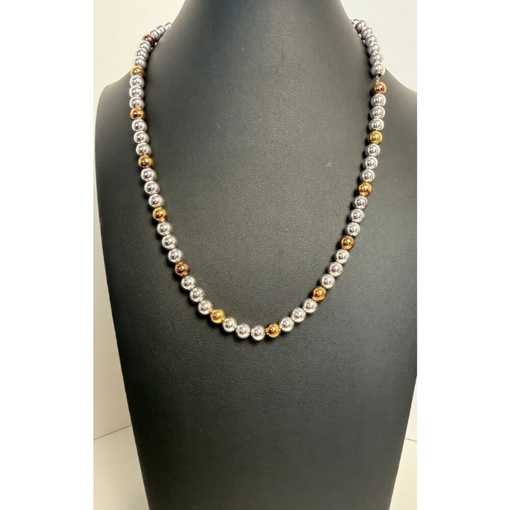 Vintage Napier Silver Gold Tone Ball Bead Necklace | Signed Hook Clasp 16-18”